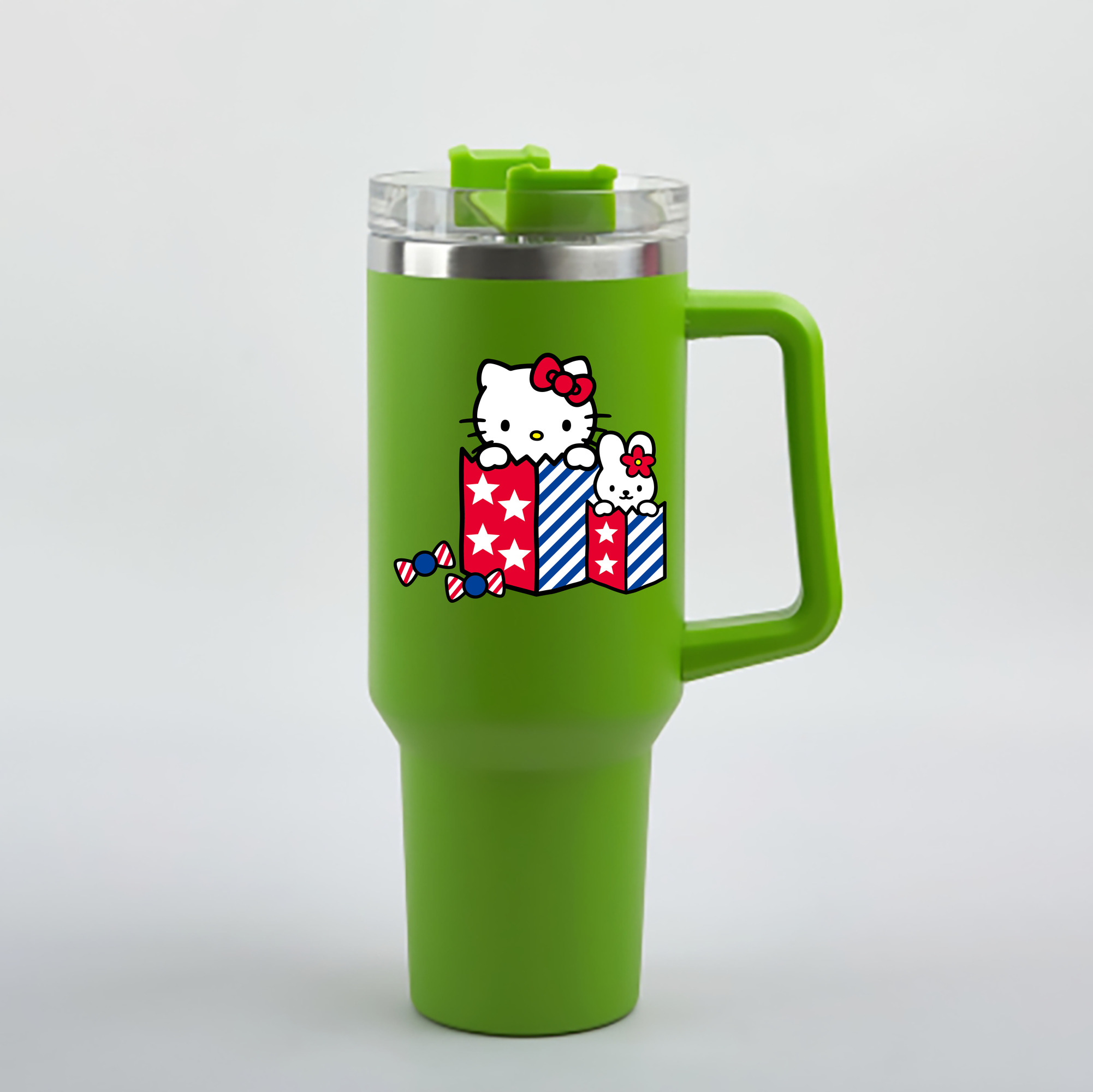 （画像用） Hello Kitty ハローキティ 1200mL車用タンブラー - クリスタルステッカー（プラスチックストロー付き）